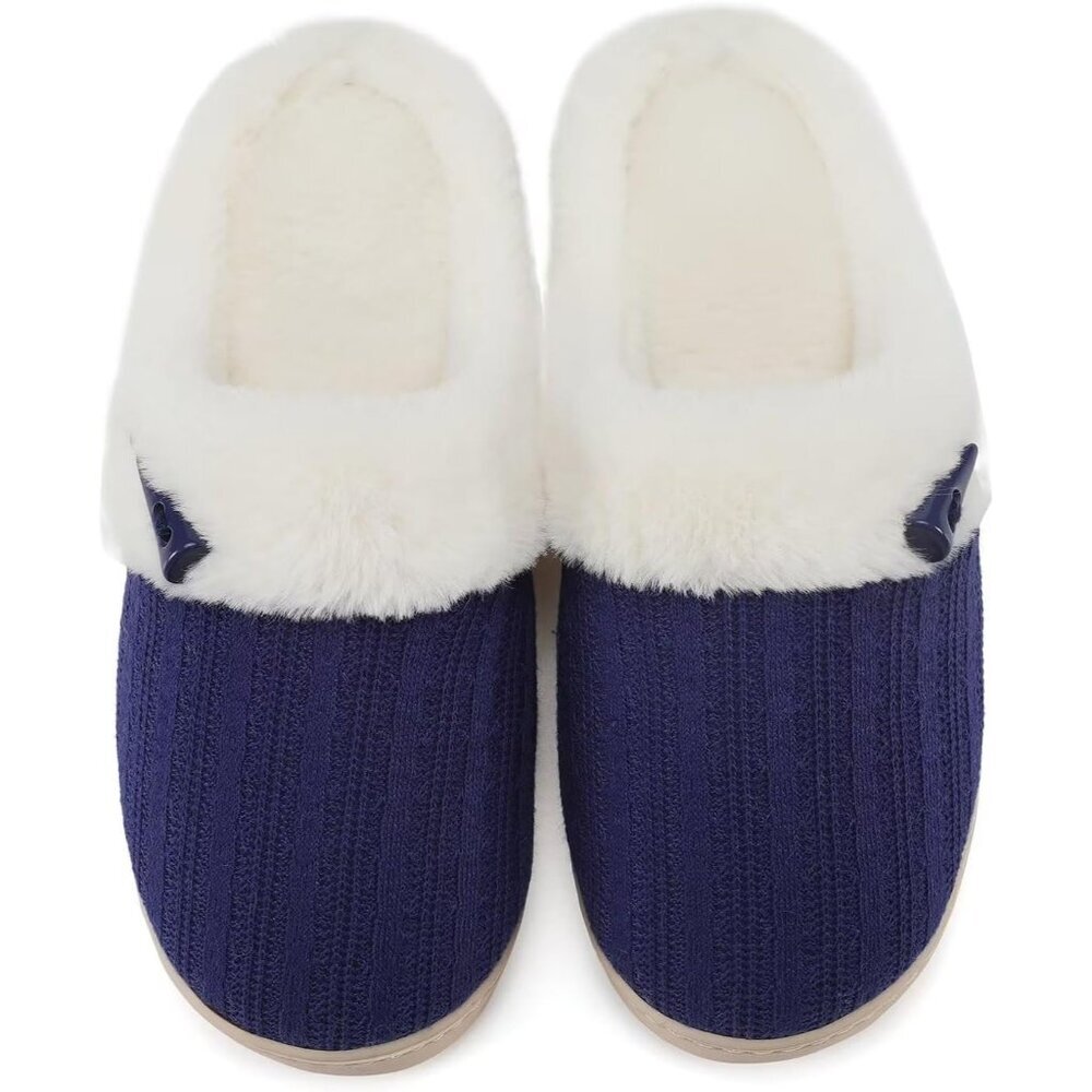 Ⓜ️Women Navy Pull On Slip on Memory Foam House Outdoor Indoor Fuzzy Slipper